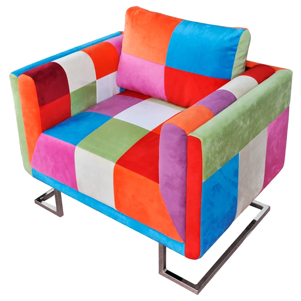 Vidaxl fauteuil met patchwork ontwerp en verchroomde poten kubus stof
