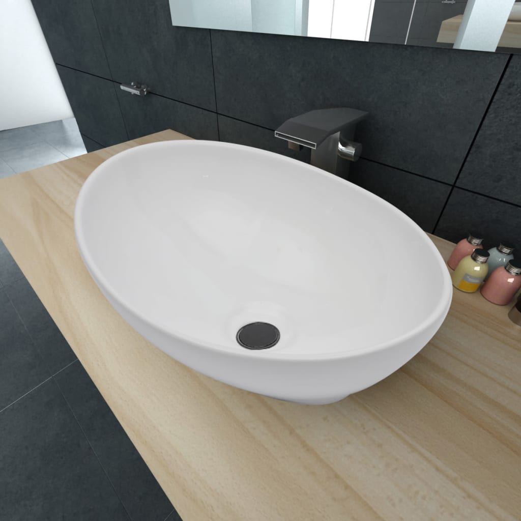 VidaXL Washbasin Oval 40x33 cm Ceramic White