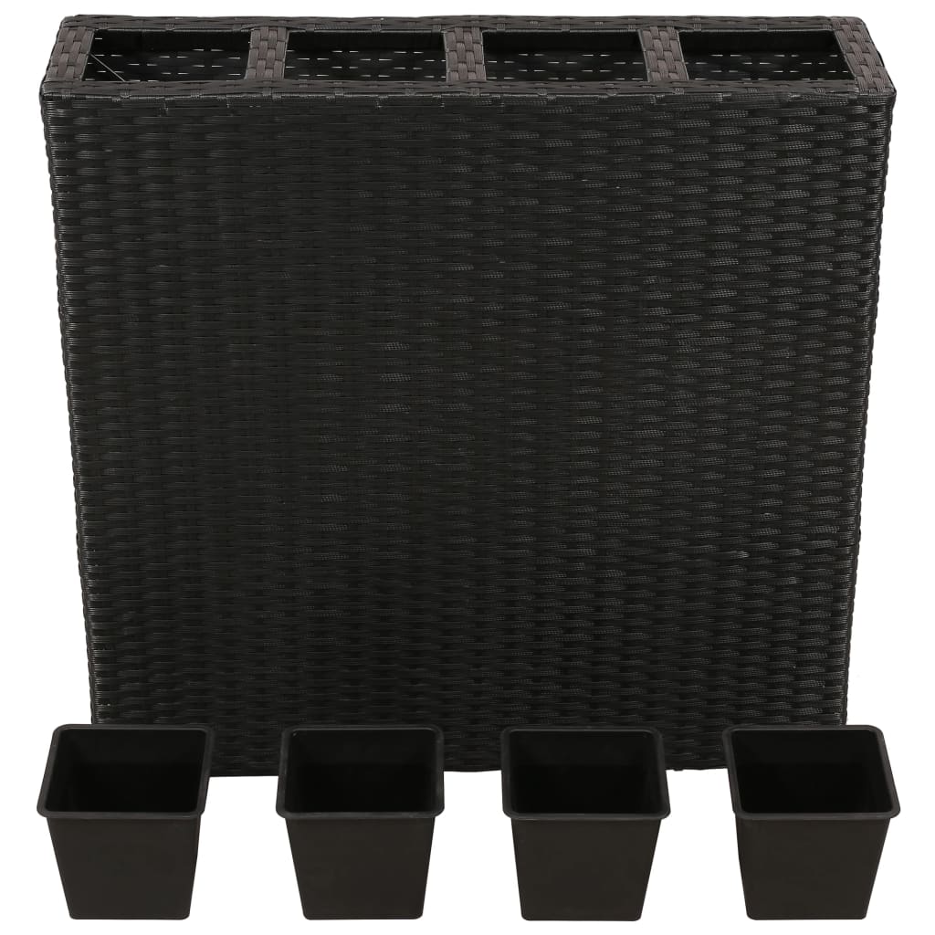 VidaXL Planter raised with 4 pots Poly Rattan Black