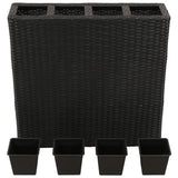 VidaXL Planter raised with 4 pots Poly Rattan Black