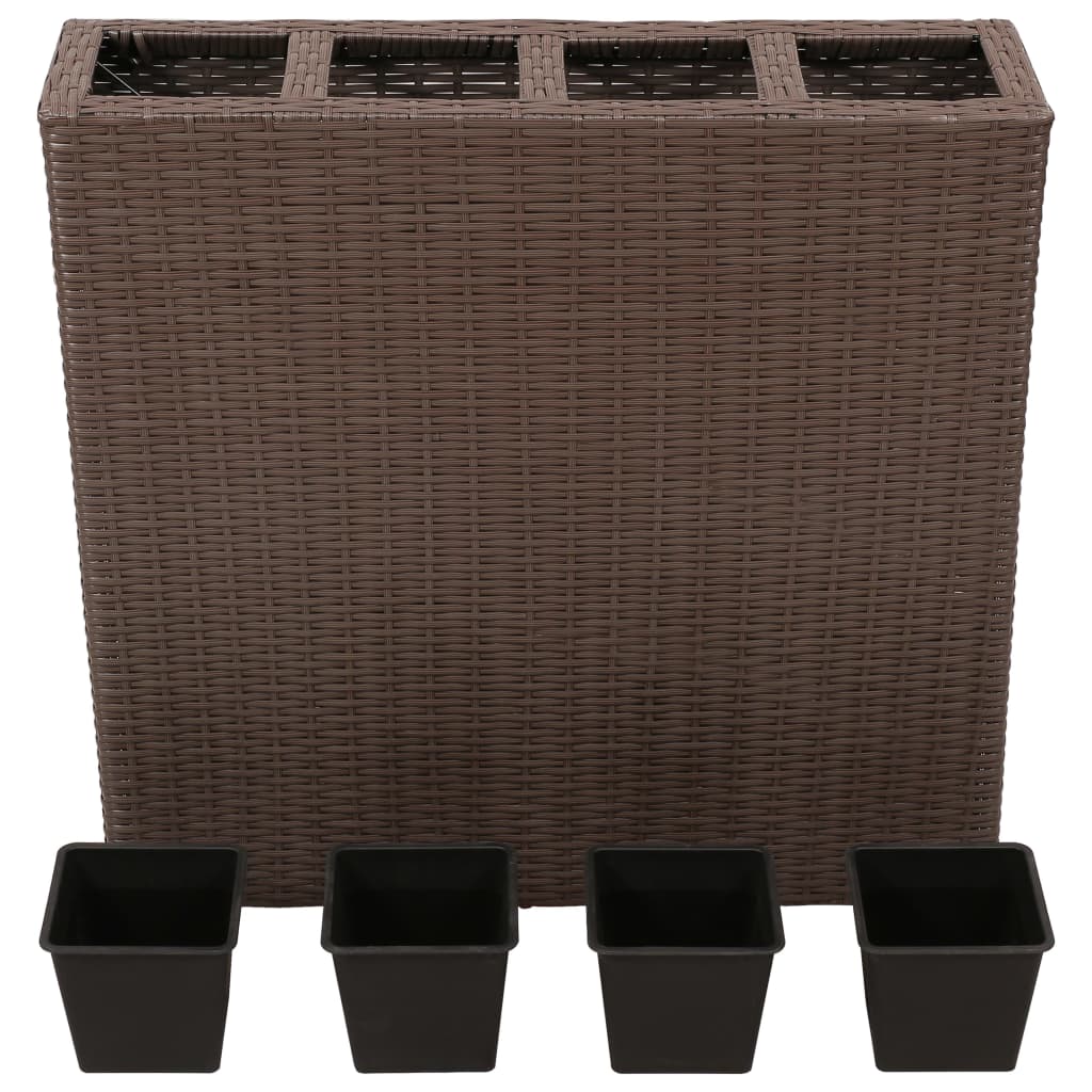 Sadzarka vidaxl podniesiona z 4 garnkami Poly Rattan Brown