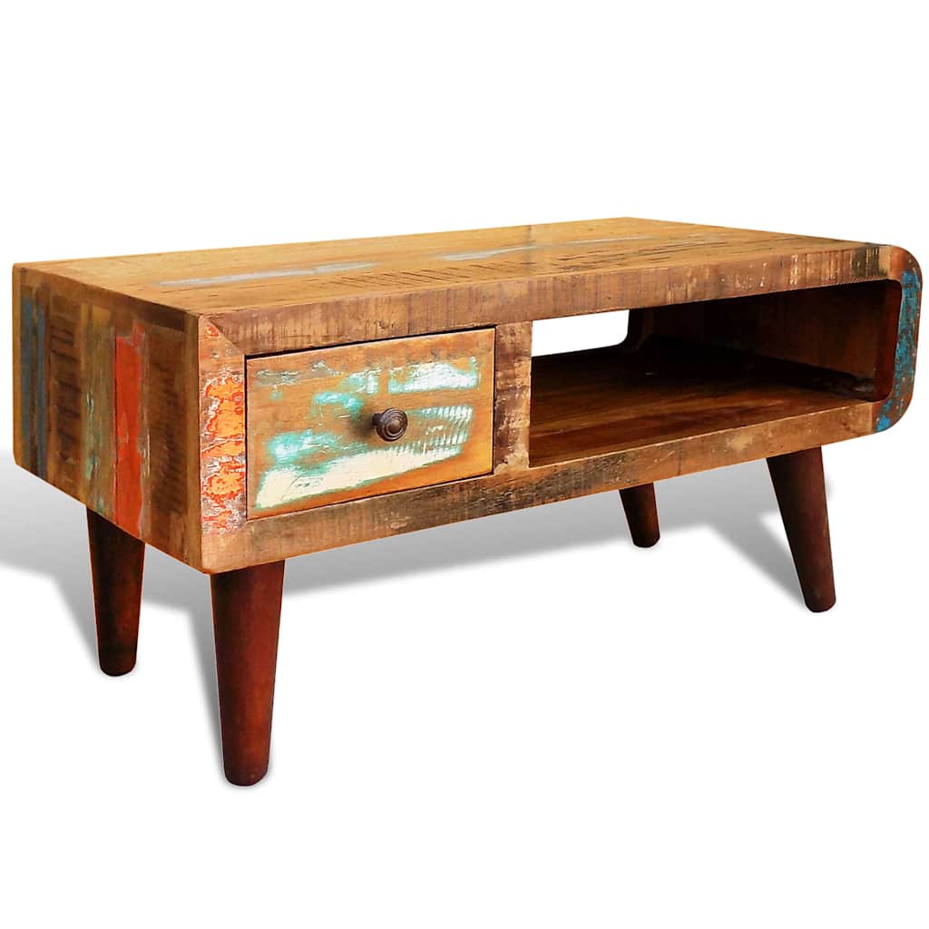 Vidaxl salontafel met 1 gewelfde rand en 1 lade gerecycled hout