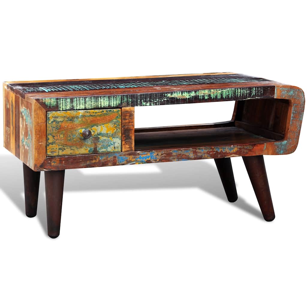 Vidaxl salontafel met 1 gewelfde rand en 1 lade gerecycled hout
