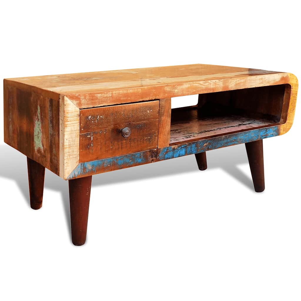 Vidaxl salontafel met 1 gewelfde rand en 1 lade gerecycled hout