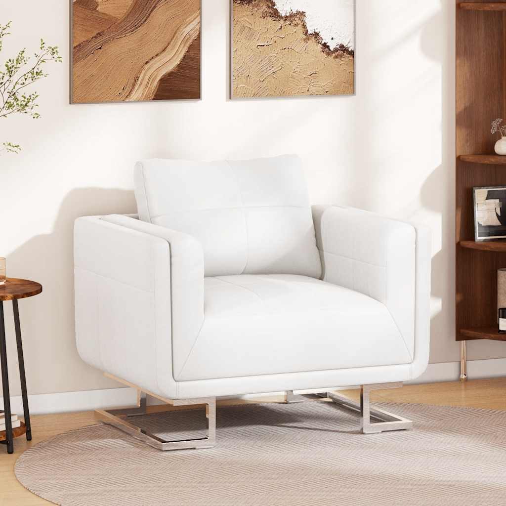 Vidaxl fauteuil met verchroomde poten kubus kunstleer wit