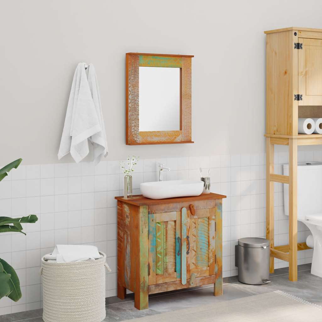 Vidaxl badkamerset met kast en spiegel massief gerecycled hout