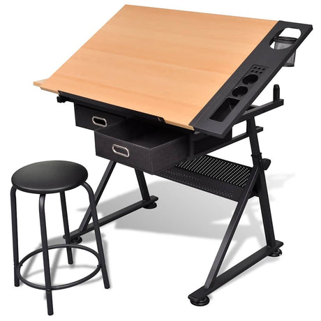 Vidaxl tekentafel met 2 lades en kruk