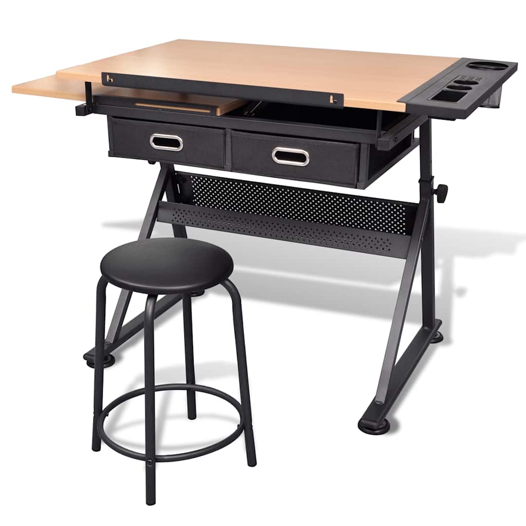 Vidaxl tekentafel met 2 lades en kruk