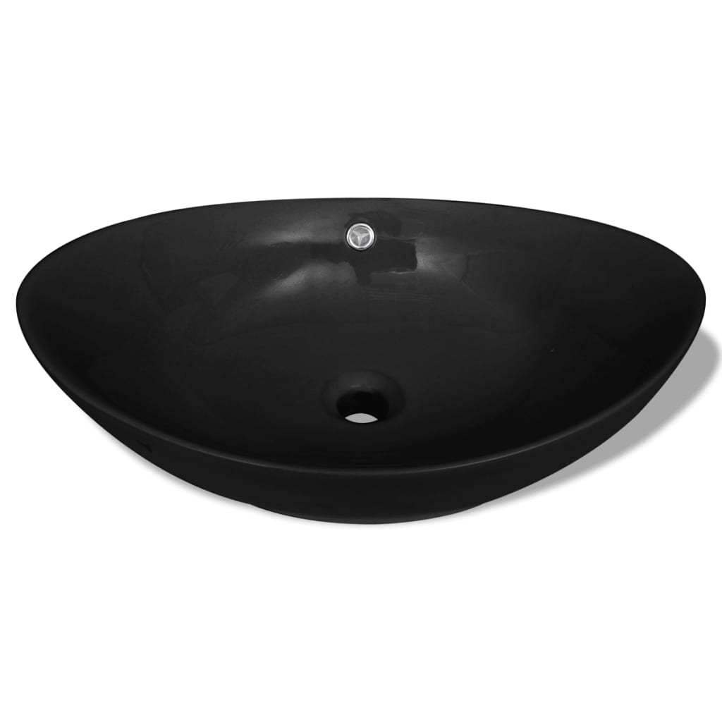 Vidaxl Washbasin con cerámica ovalada negra de aterrizaje 59 x 38.5 cm