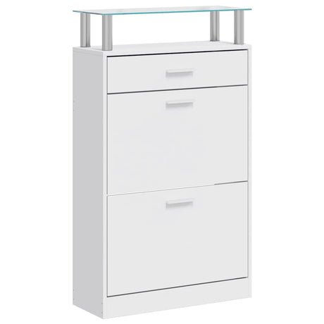 Vidaxl schoenenkast met lade en glazen schap wit hout