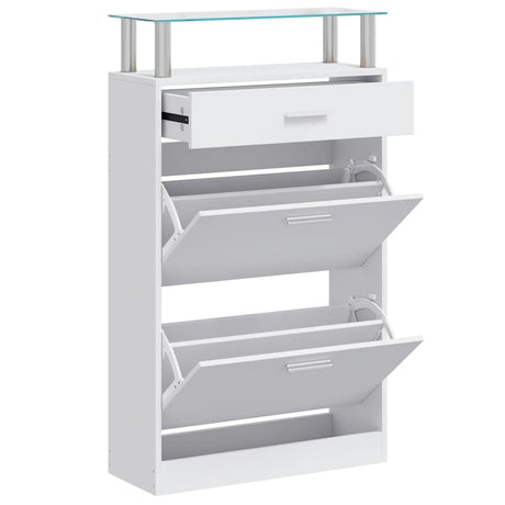 Vidaxl schoenenkast met lade en glazen schap wit hout