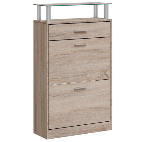 Vidaxl schoenenkast met lade en glazen bovenschap eiken-look