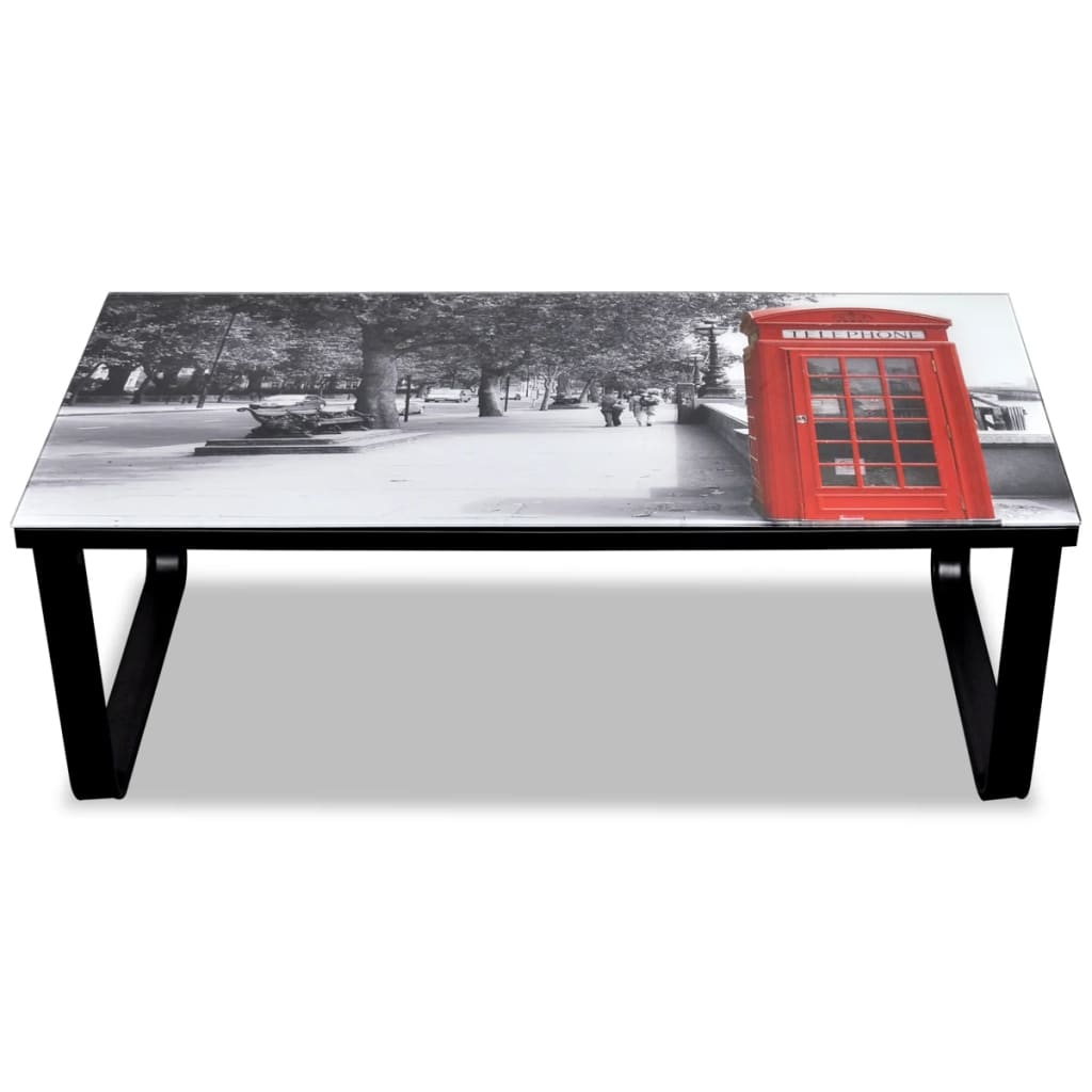 Vidaxl salontafel met telefooncel-print glazen tafelblad