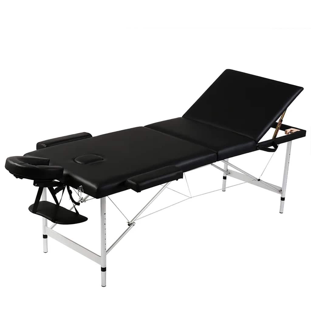 Vidaxl inklapbare massagetafel 3 zones met aluminium frame (zwart)