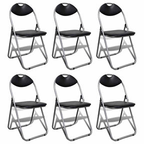 Vidaxl opklapbare stoelen, 6 stuks, zwart kunstleer en staal.