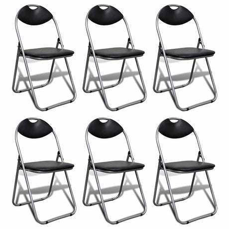 Vidaxl opklapbare stoelen, 6 stuks, zwart kunstleer en staal.