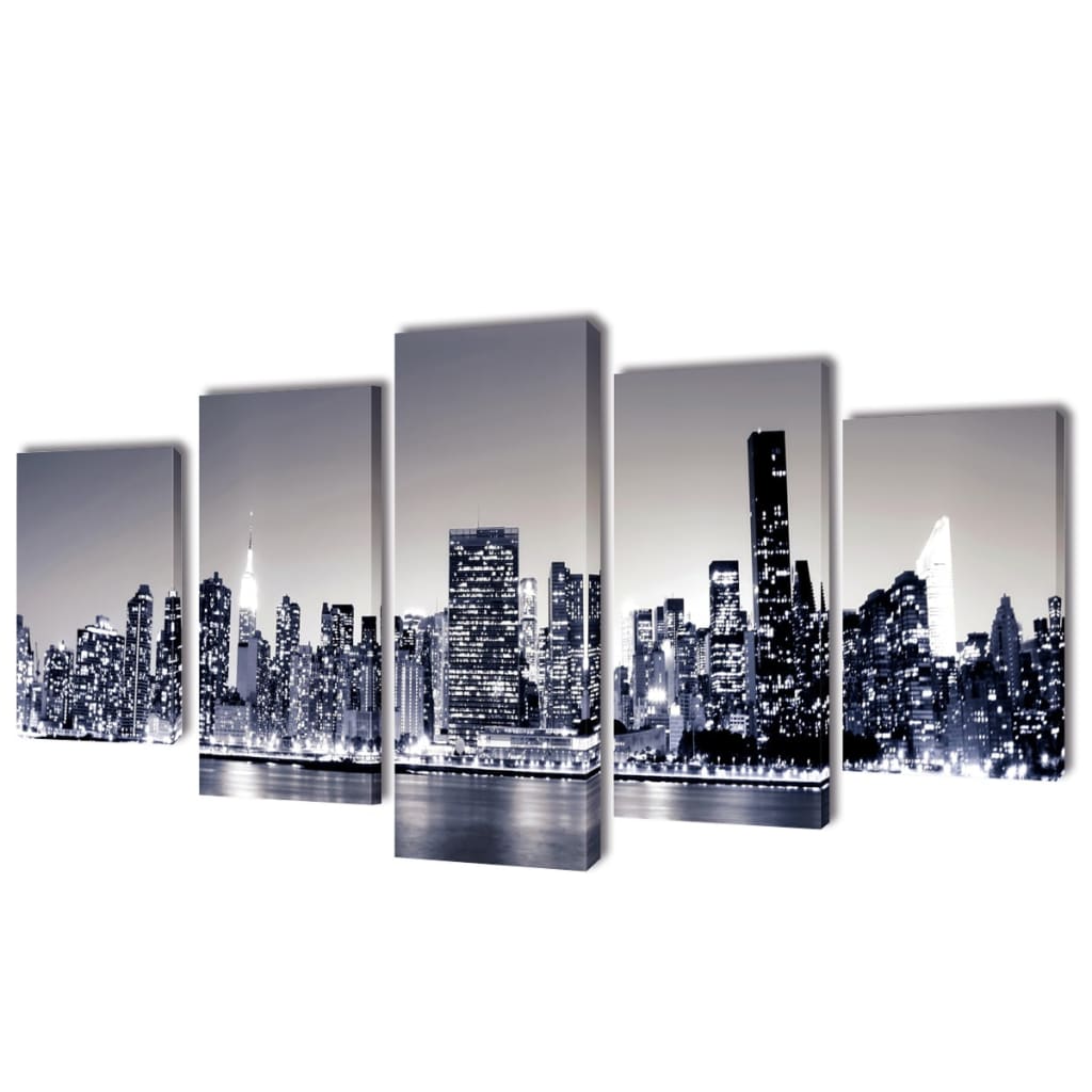 Vidaxl Canvas Väggtryck Set Monochrome York Skyline 100 x 50 cm