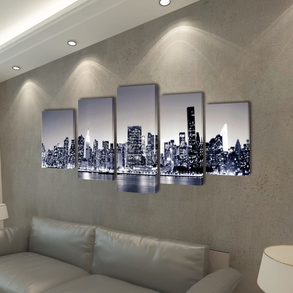 Vidaxl Canvas Walldrock Set Monochrom York Sky Skyline 100 x 50 cm