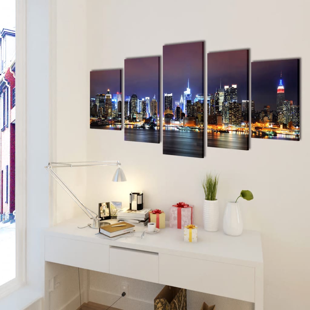 Vidaxl Canvas Wall Print Set Colorful York Skyline 100 x 50 cm