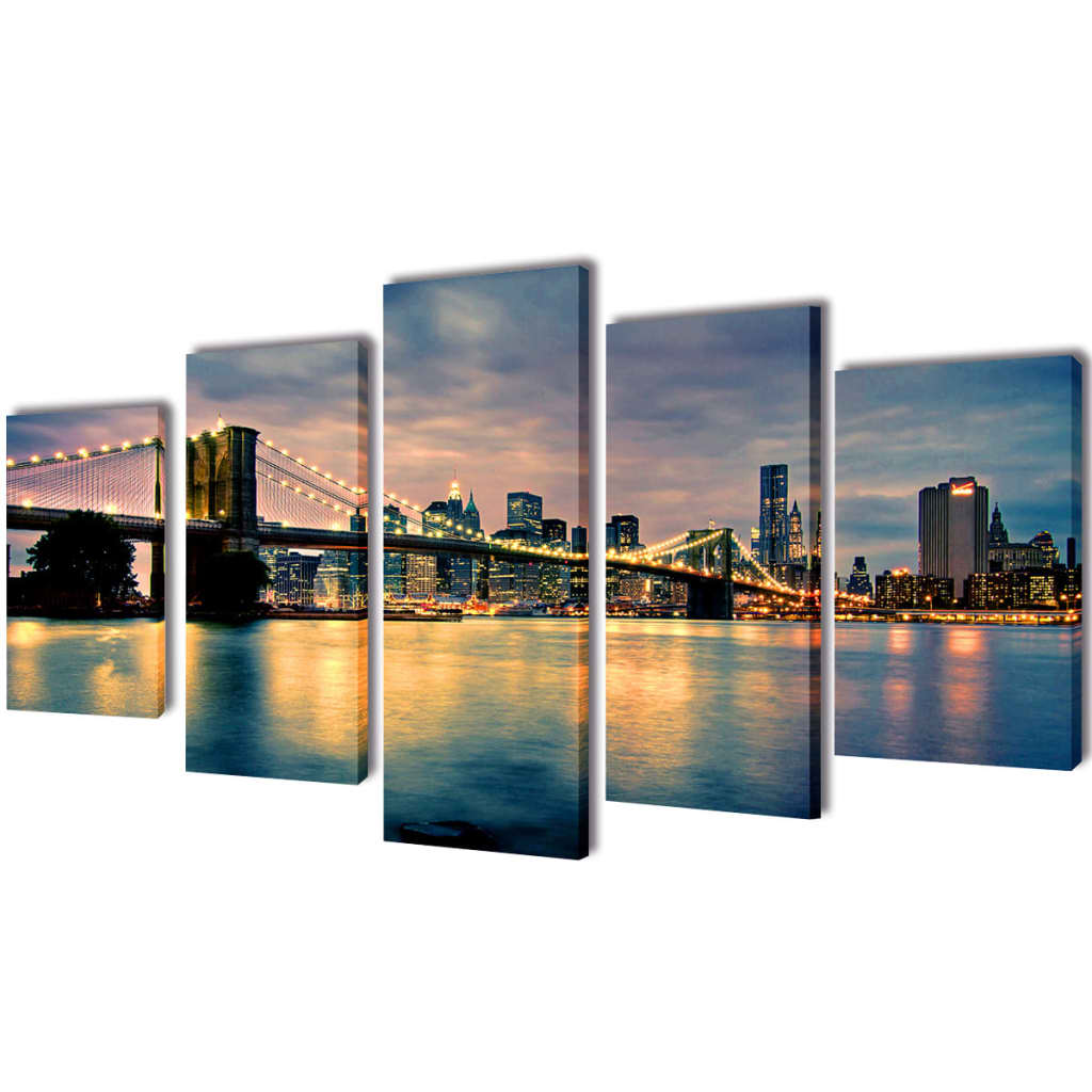 Vidaxl Canvas Presión de pared Set Brooklyn Bridge River View 200 x 100 cm