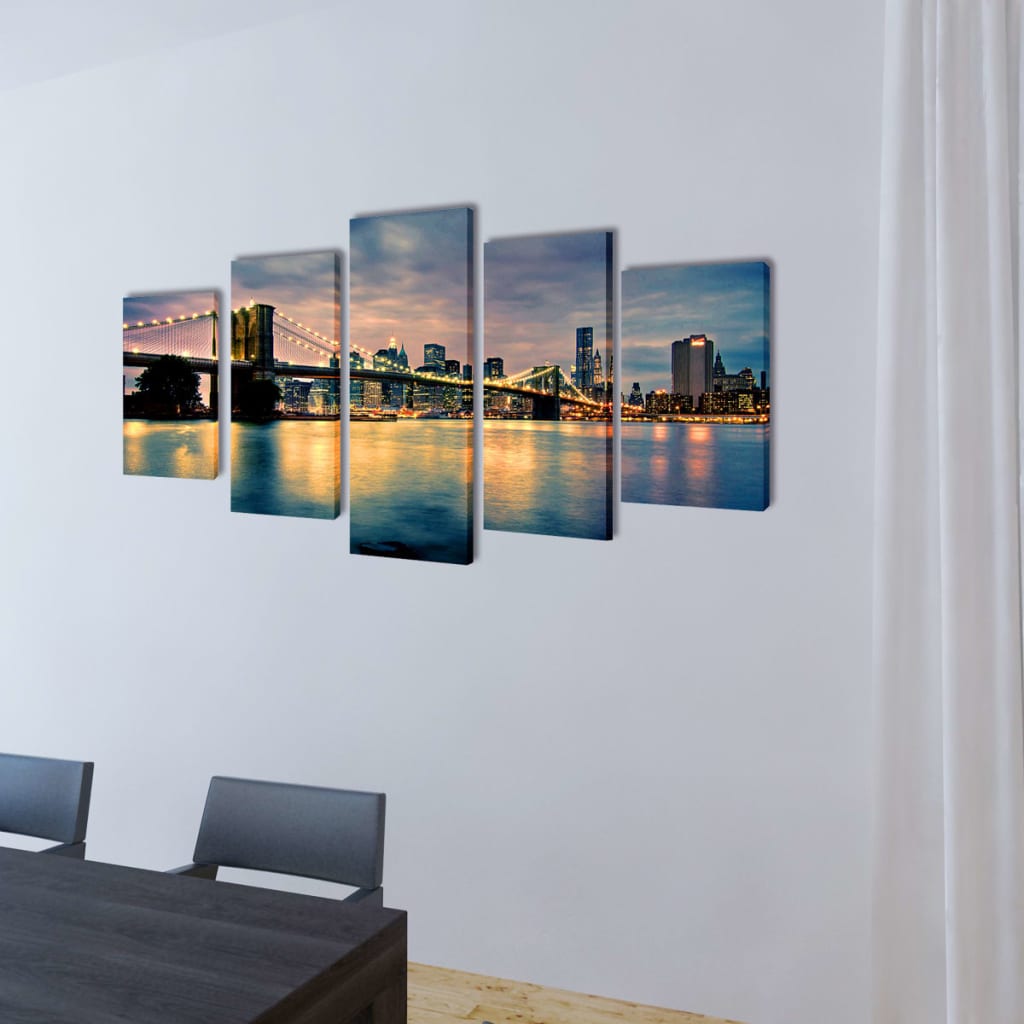 Vidaxl Canvas Presión de pared Set Brooklyn Bridge River View 200 x 100 cm