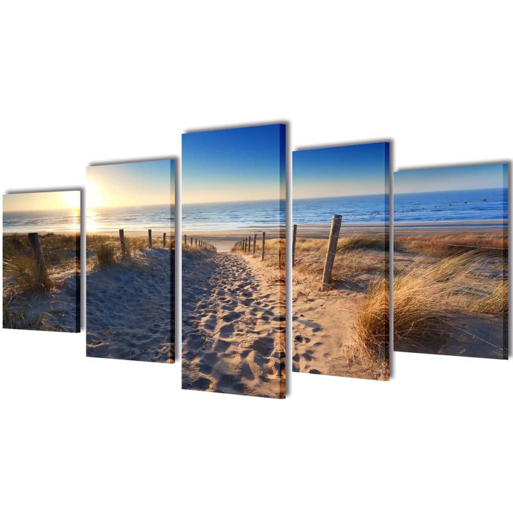 Vidaxl canvas muurdruk set zandstrand 200 x 100 cm