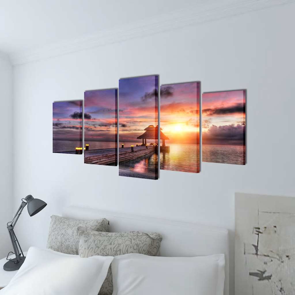 Vidaxl canvas muurdruk set zandstrand met paviljoen 100 x 50 cm