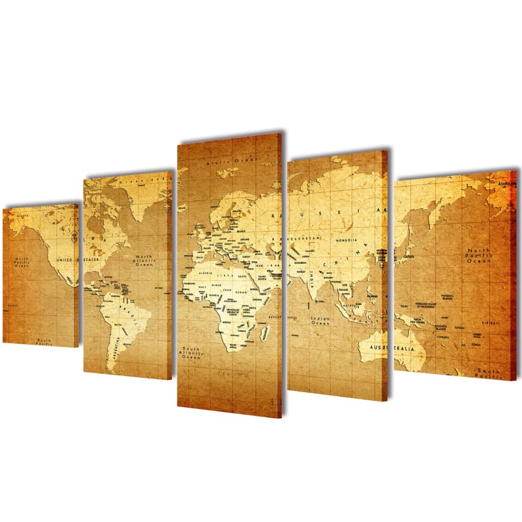 Vidaxl Canvas Mur Pressure Print Set World Map 200 x 100 cm