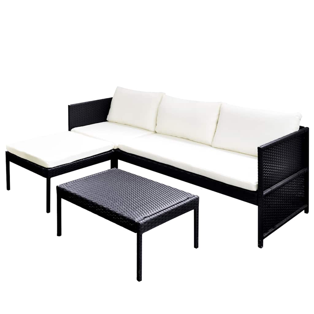 Vidaxl 3-delige loungeset met kussens poly rattan zwart