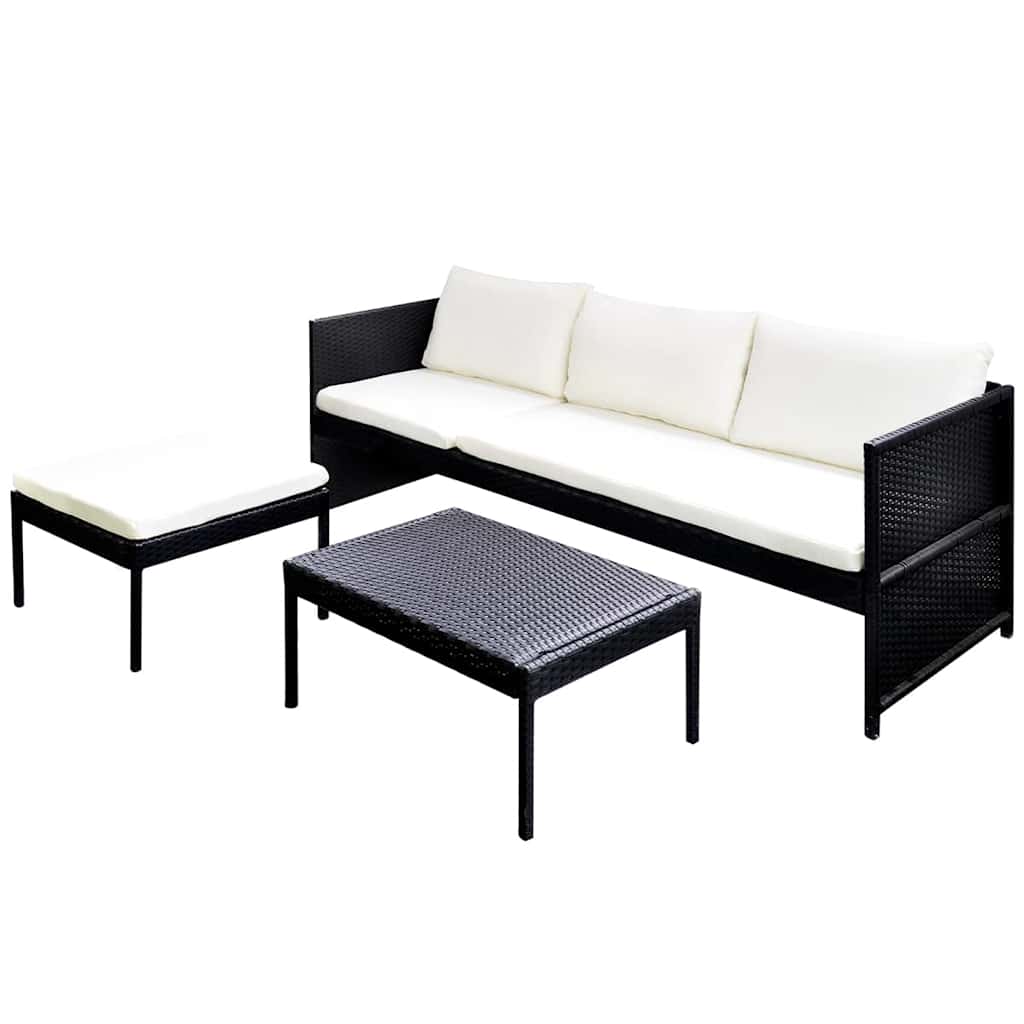 Vidaxl 3-delige loungeset met kussens poly rattan zwart