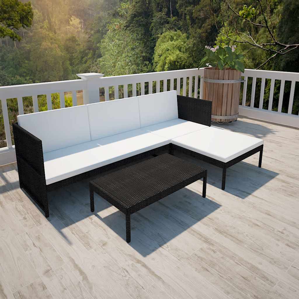 Vidaxl 3-delige loungeset met kussens poly rattan zwart