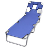Vidaxl ligbed inklapbaar met hoofdkussen gepoedercoat staal blauw
