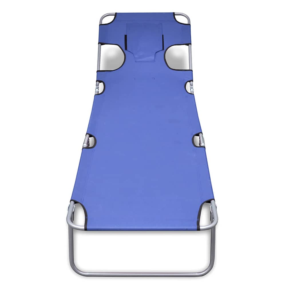 Vidaxl ligbed inklapbaar met hoofdkussen gepoedercoat staal blauw