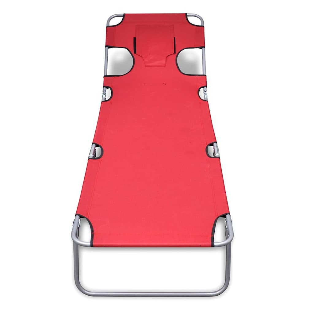 Vidaxl ligbed inklapbaar met hoofdkussen gepoedercoat staal rood