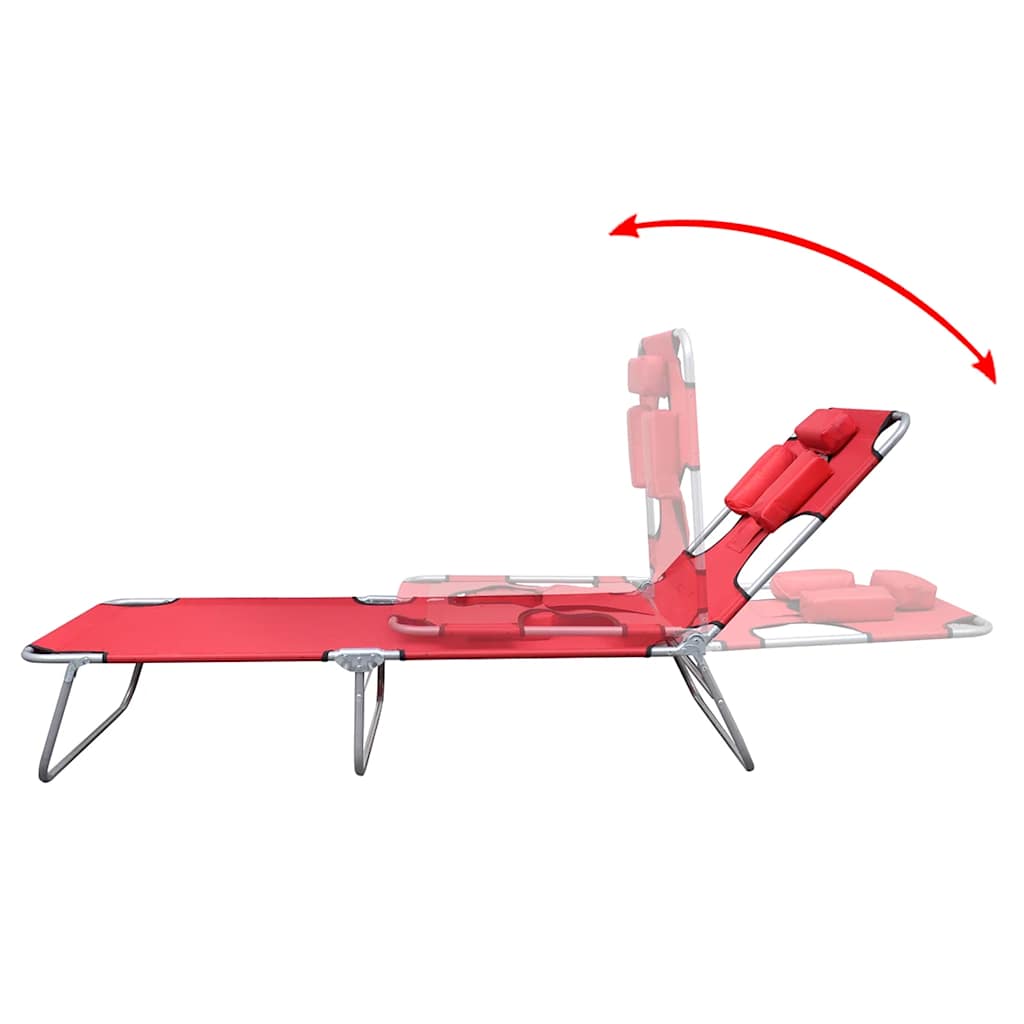 Vidaxl ligbed inklapbaar met hoofdkussen gepoedercoat staal rood