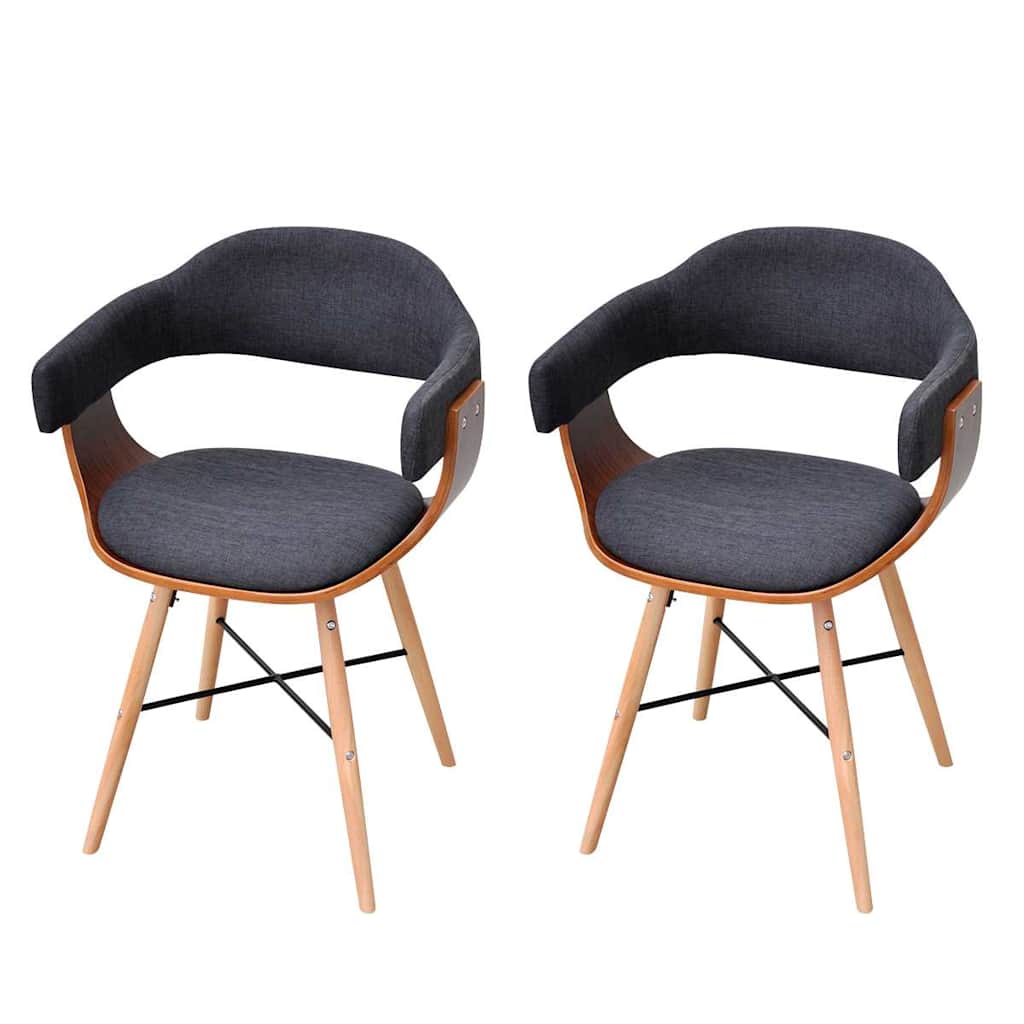 Vidaxl eetkamerstoelen 2 st gebogen hout en stof donkergrijs