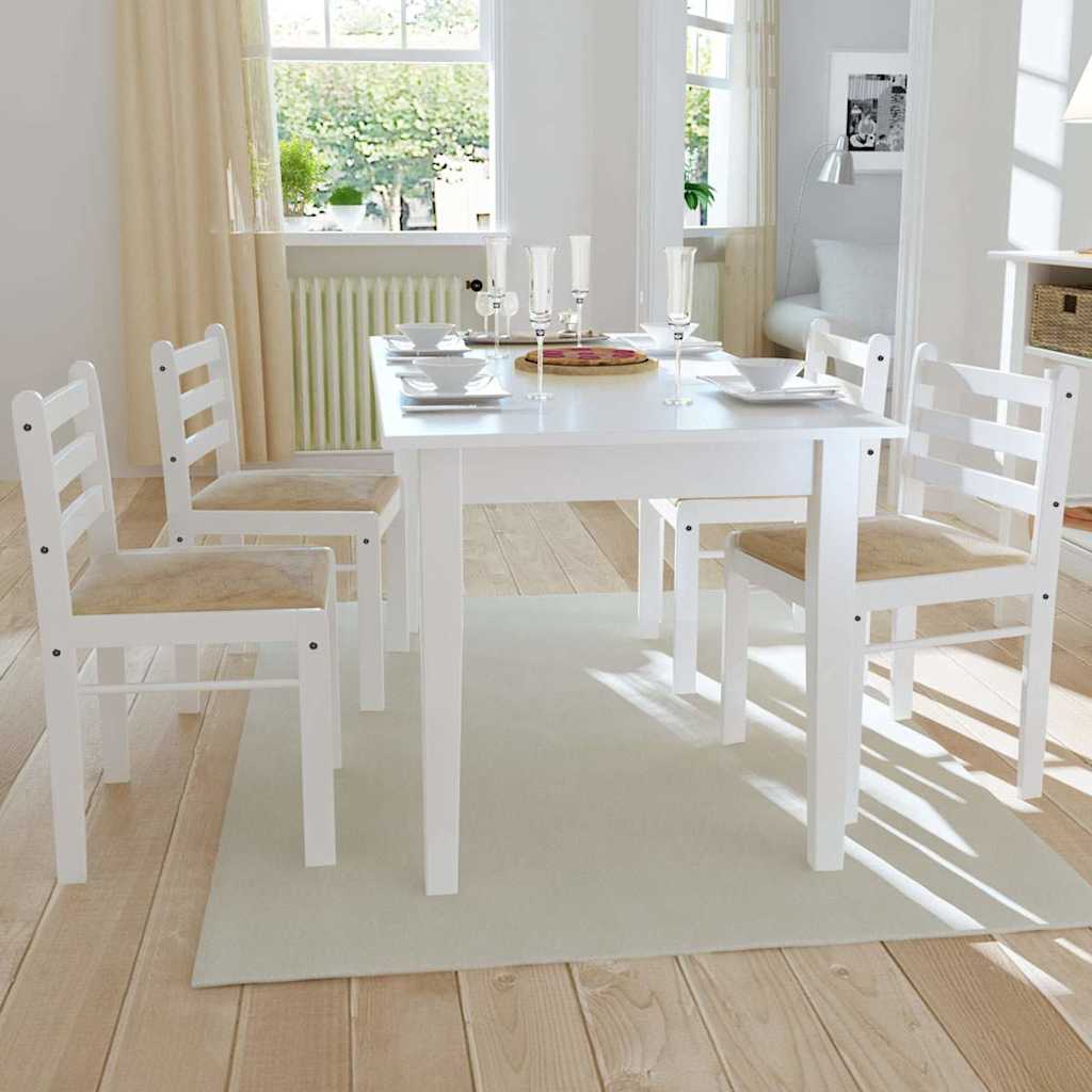 Vidaxl eetkamerstoelen 4 st massief rubberwood en fluweel wit