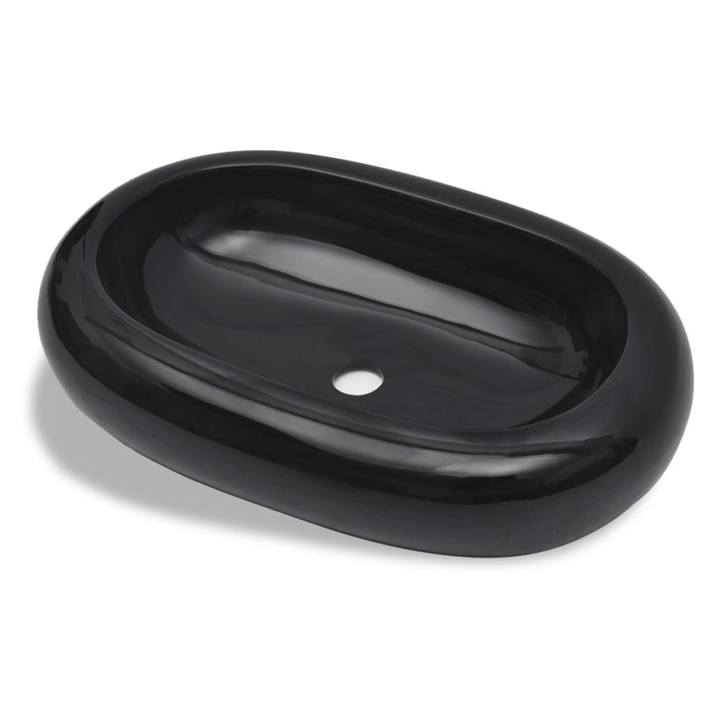 Vidaxl Washbasin, keramik, oval, sort