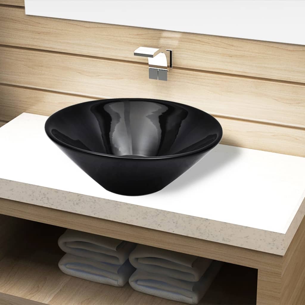 Vidaxl Washbasin, keramik, rund, sort