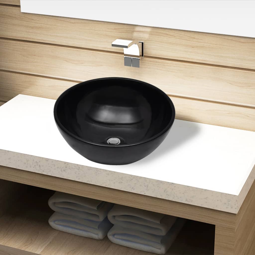 Vidaxl Washbasin, Keramik, Ronn, schwaarz 325 mm