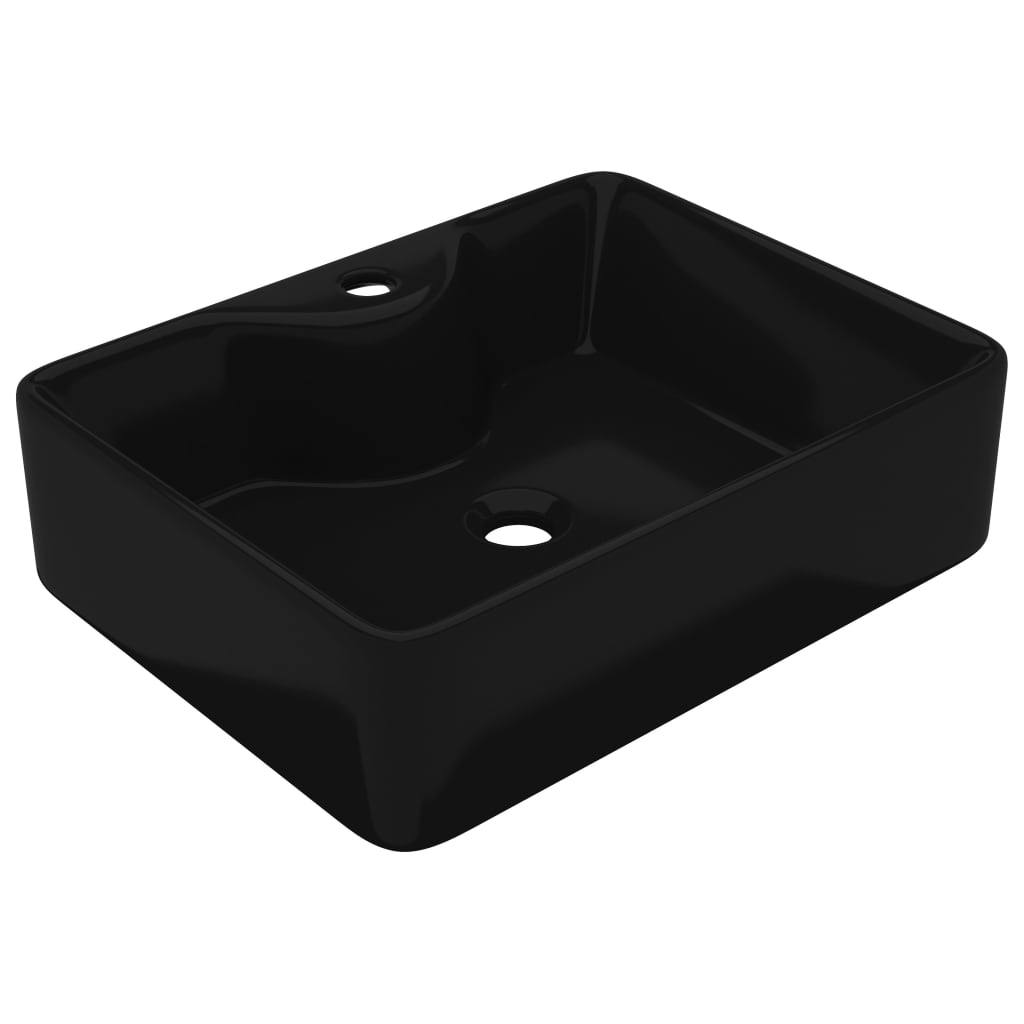 Vidaxl Washbasin con cigüeña de la grúa Cerámica cuadrada negra