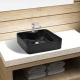 VidaXL Washbasin With Crane Hole Black Square Ceramic