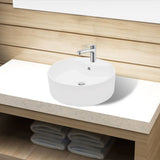 Vidaxl Washbasin med landing, keramik, rund, hvid