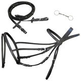 Vidaxl Bridle Leather med kombinerat näsband, tyglar och bit svart ponny