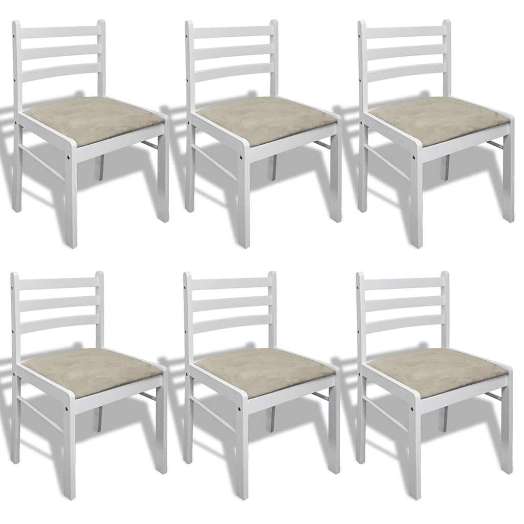 Vidaxl eetkamerstoelen 6 st massief hout en fluweel wit