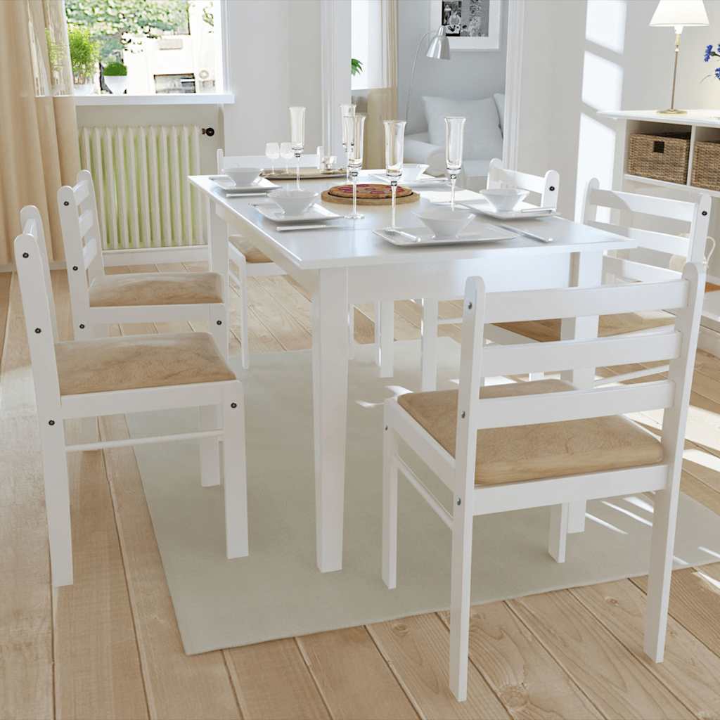 Vidaxl eetkamerstoelen 6 st massief hout en fluweel wit