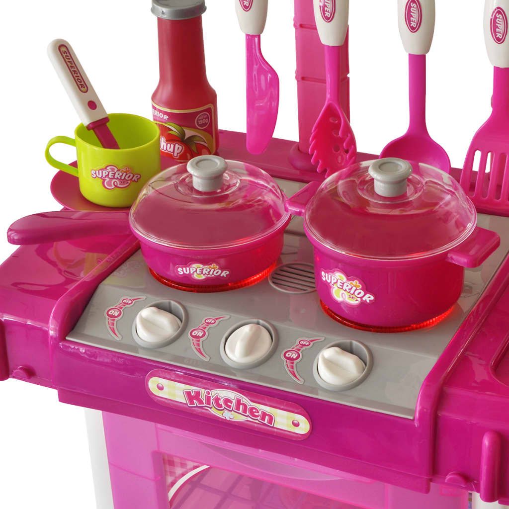 Vidaxl Children's Play Kitchen with Lights lydeffekter rosa