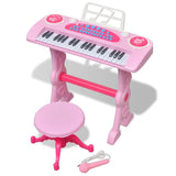 Vidaxl Toy keyboard with stool microphone and 37 keys Pink