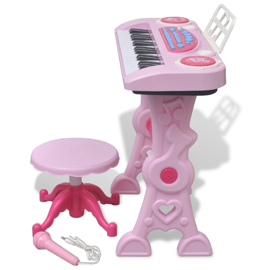 Vidaxl Toy keyboard with stool microphone and 37 keys Pink