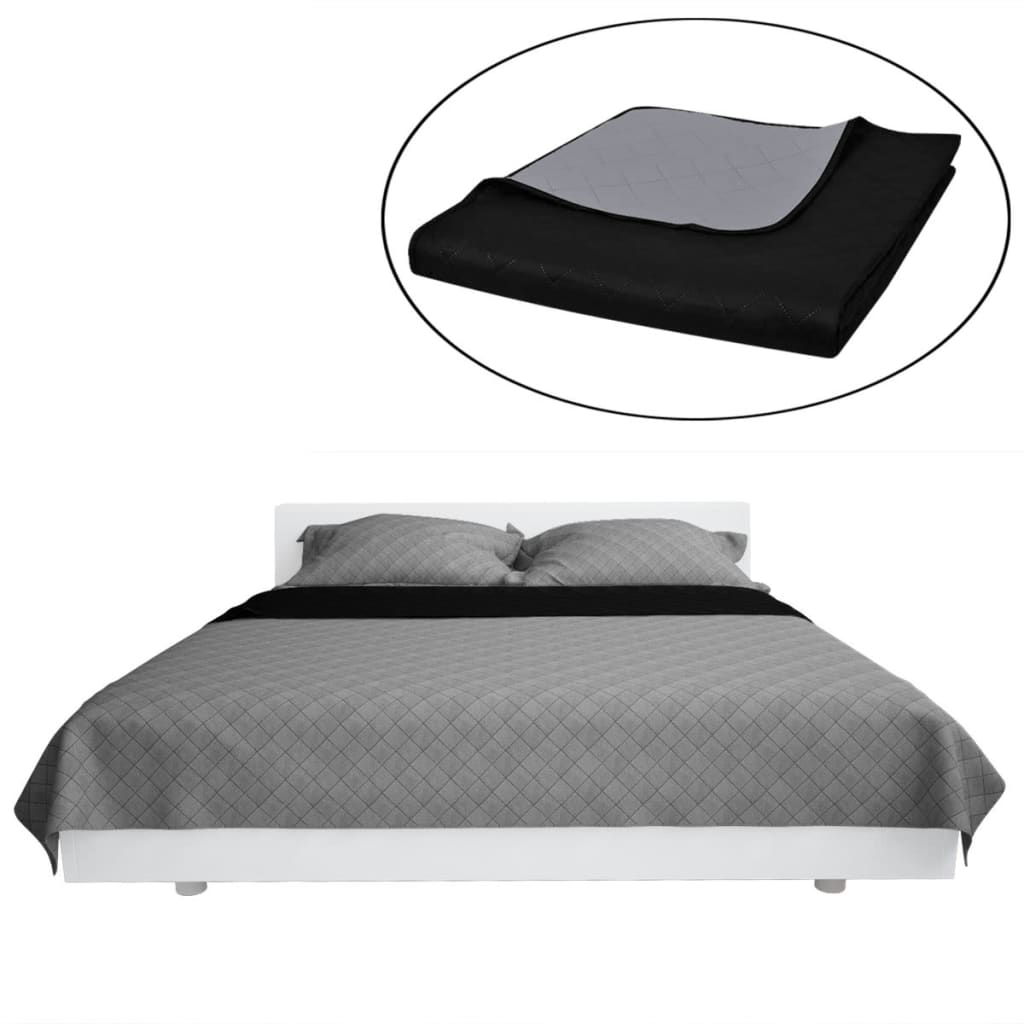 Vidaxl Bedspread acolchado de doble lado 170x210 cm de gris negro